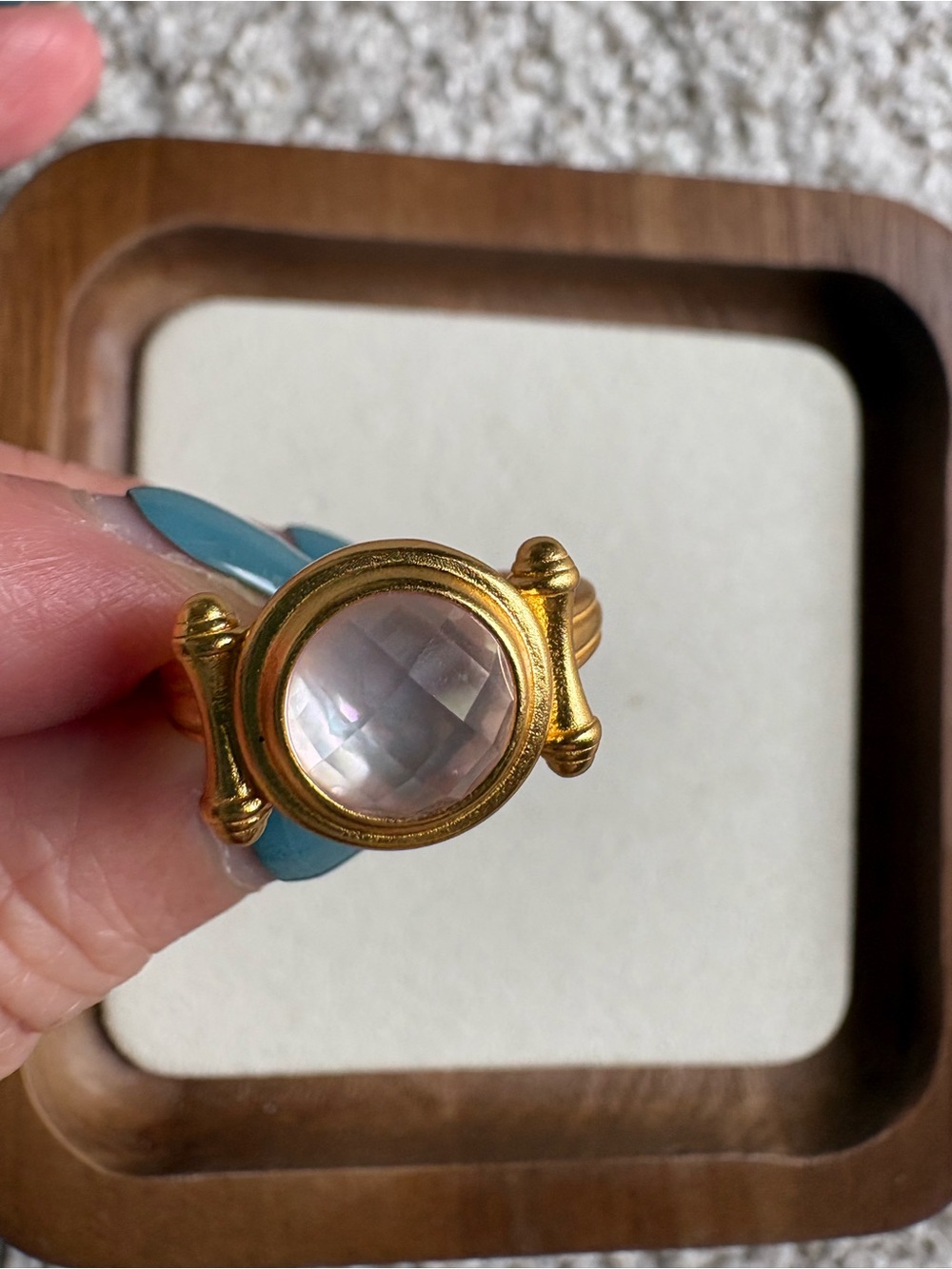Gold-Tone Ring with Faceted Clear Stone - Women Jewelry